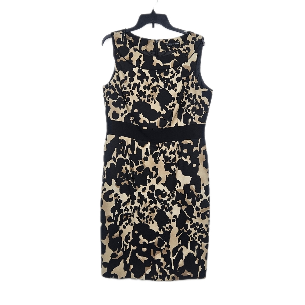 Knee Length Dress Leopard Print Sleeveless Lined Dress Stretch Structured Womens